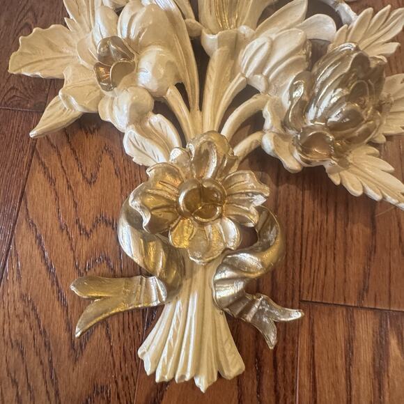 VTG Italian Euromarchi Floral Wall Hanging 3D Resin Cream Gold Guilded Italy - Picture 4 of 15